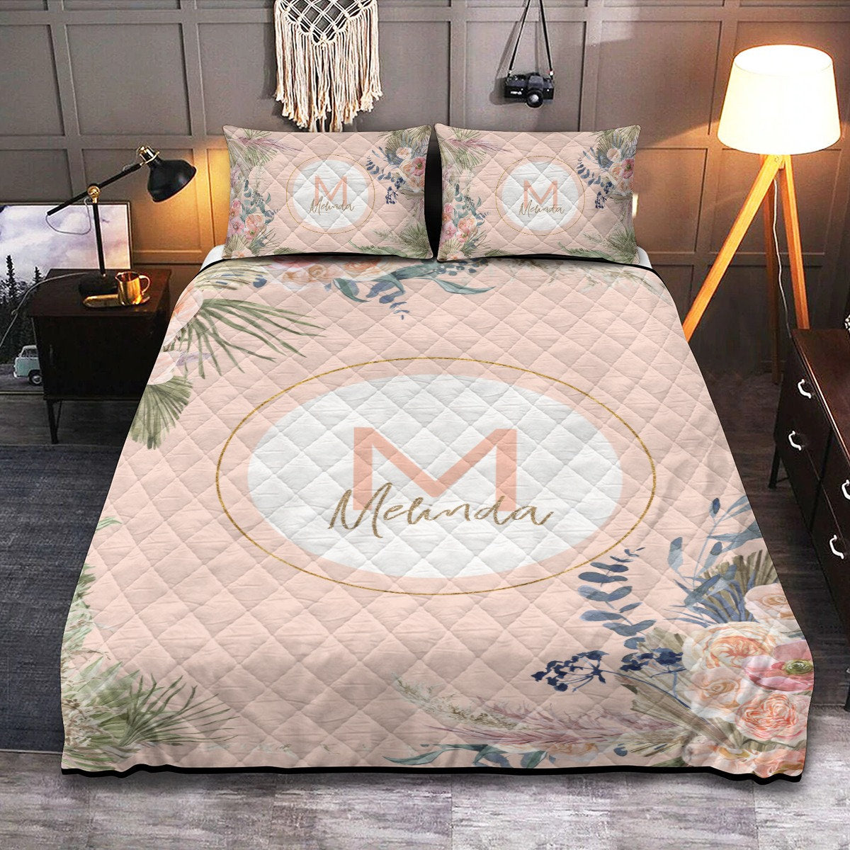 Tropical Flowers Personalized Quilted Bedspread Set