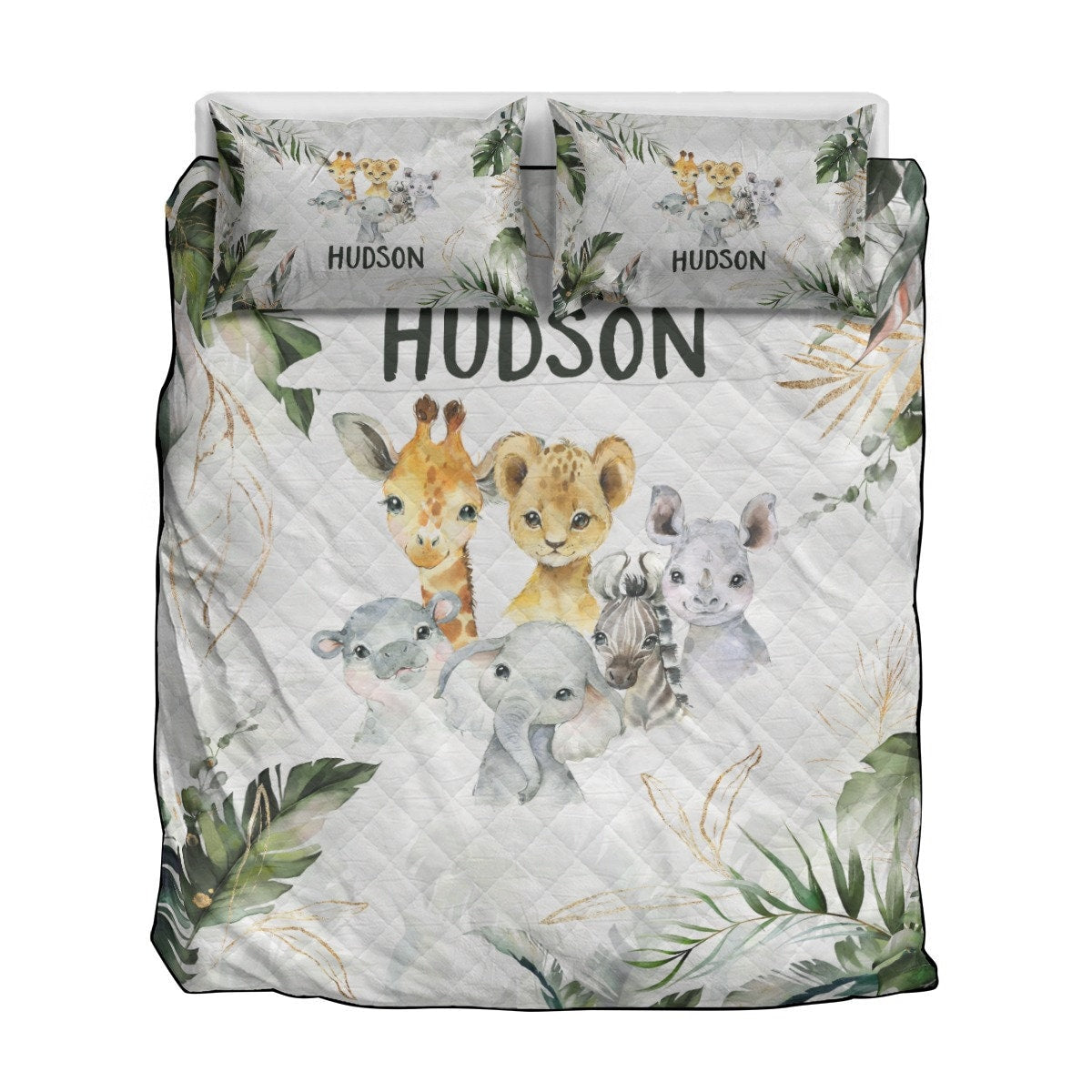 Tropical with Safari Animals Personalized Quilted Bedspread Set