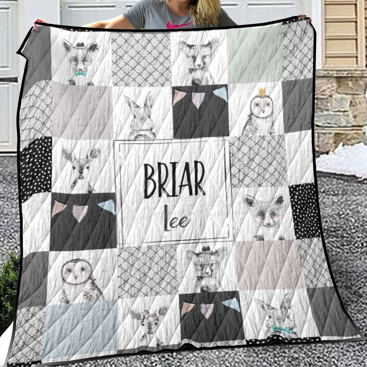 Black and White Woodland Personalized Quilted Bedspread Set