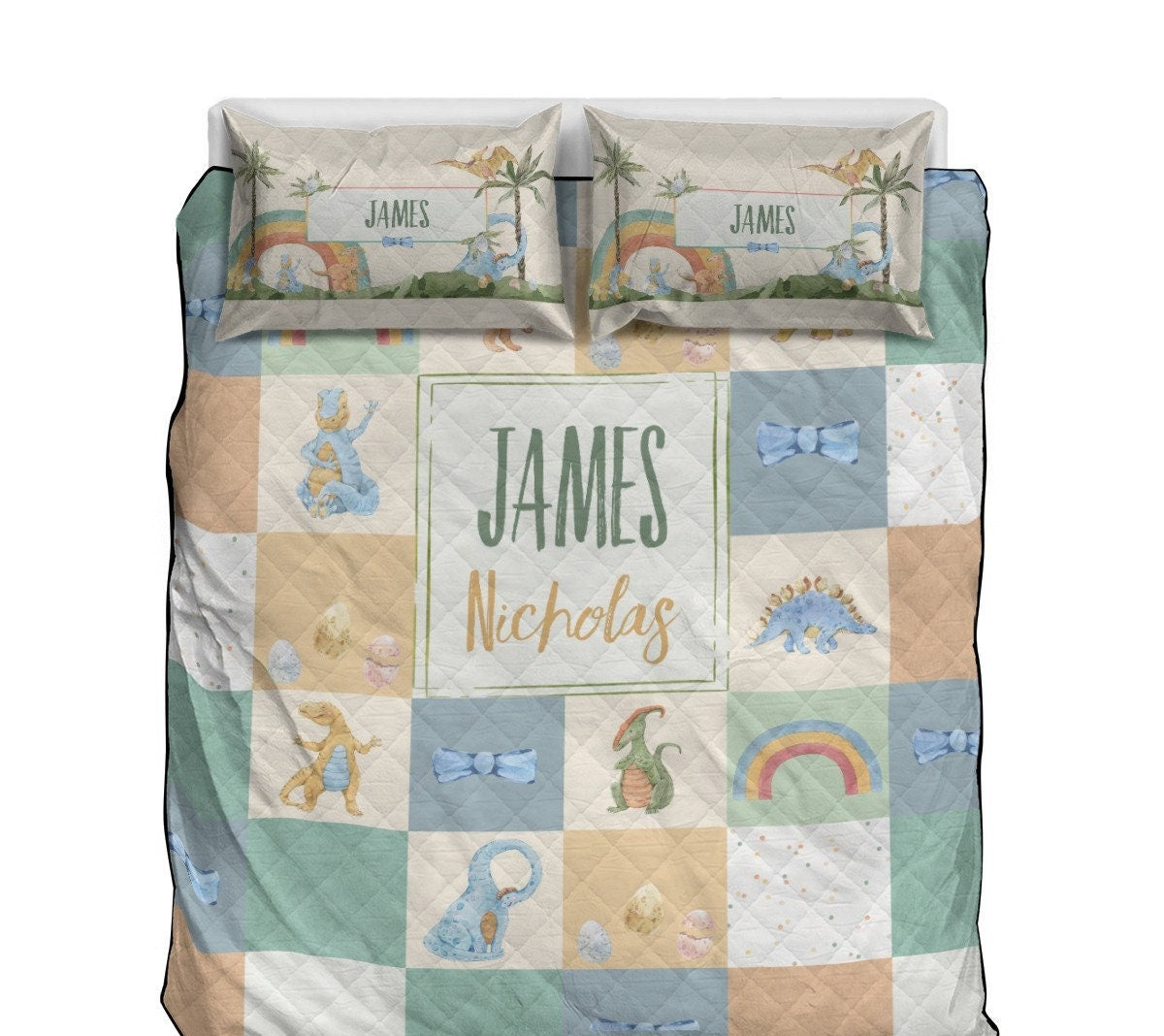 Happy Dinos Personalized Quilted Bedspread Set