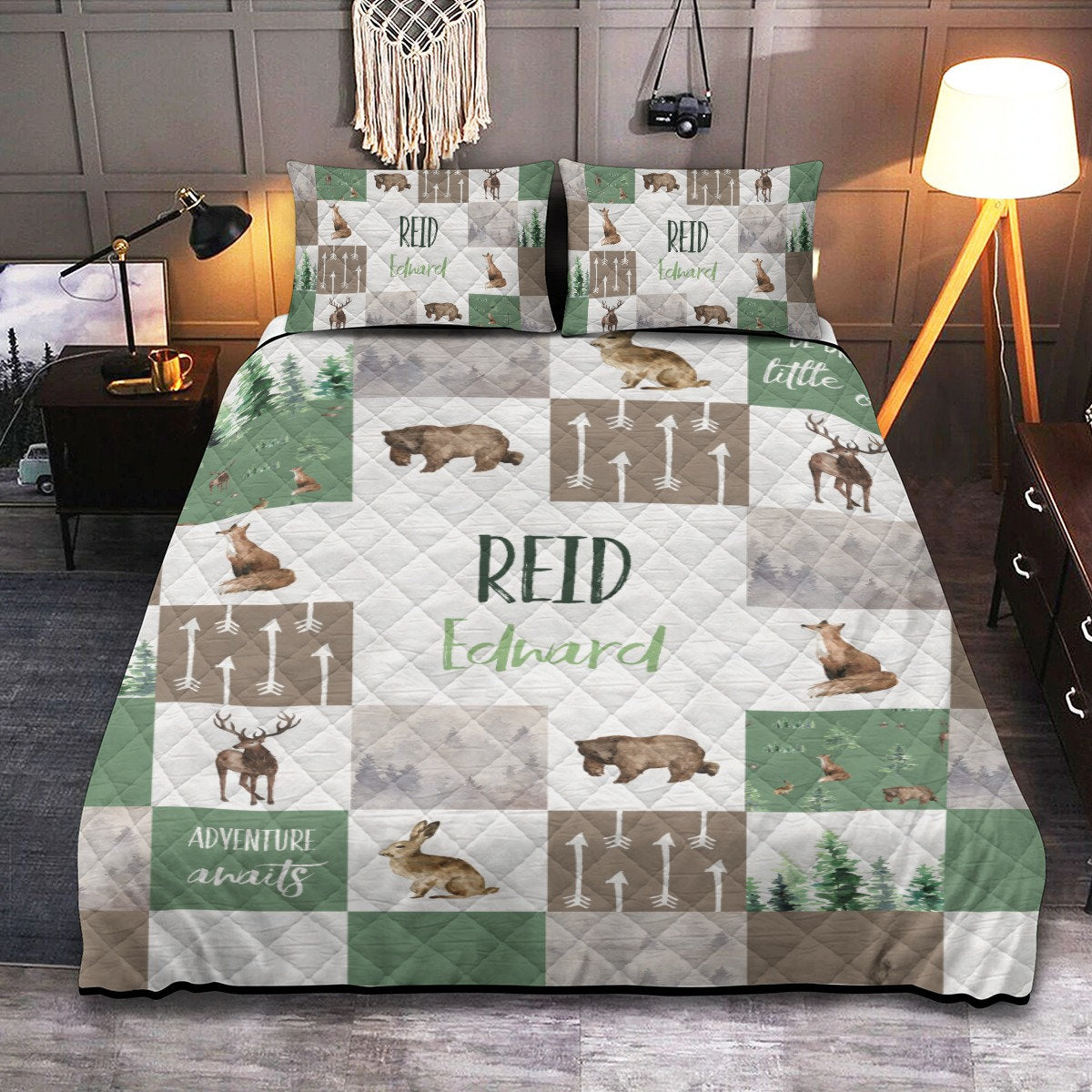 Forest Animals Patchwork Personalized Quilted Bedspread Set