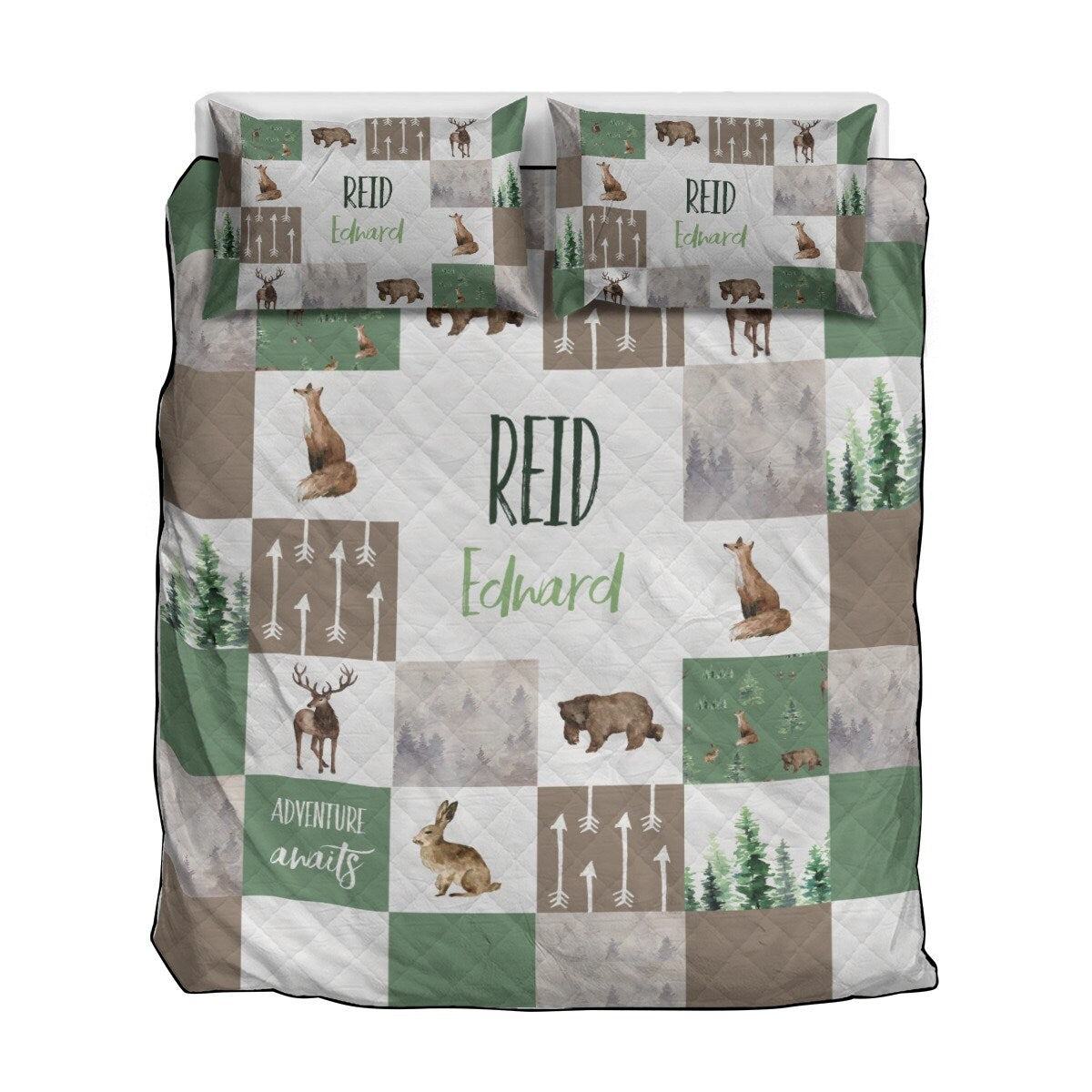 Forest Animals Patchwork Personalized Quilted Bedspread Set