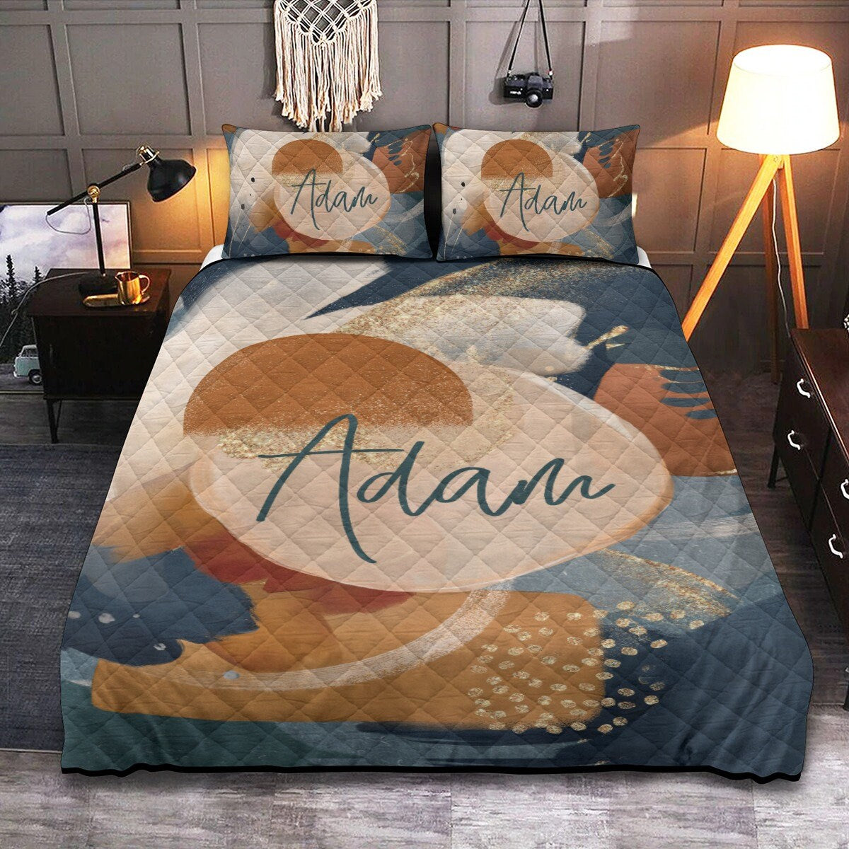 Abstract Personalized Quilted Bedspread Set