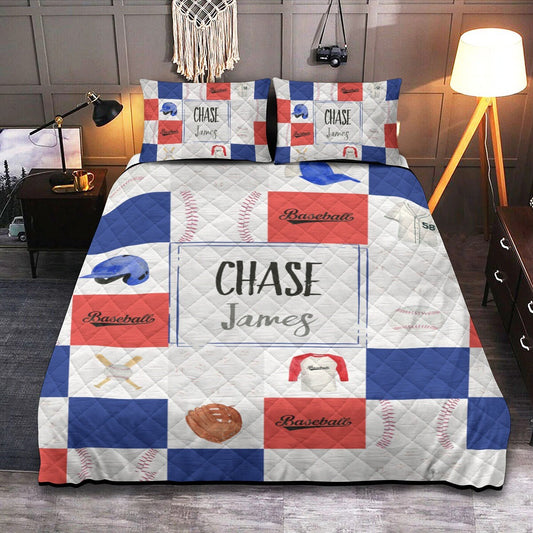 Baseball Patchwork Personalized Quilted Bedspread Set