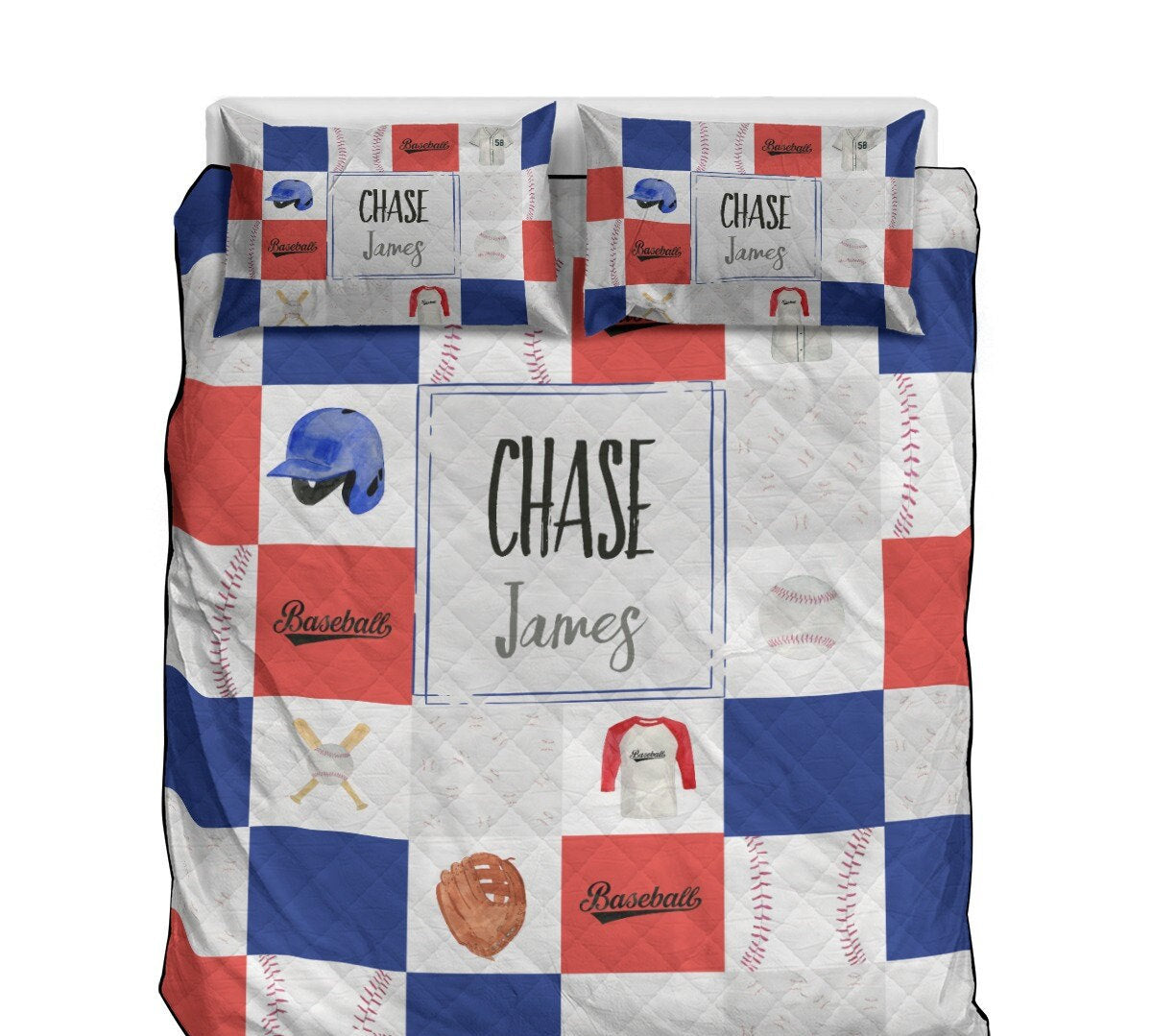 Baseball Patchwork Personalized Quilted Bedspread Set