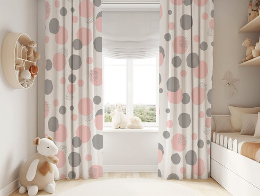 Dotted Pink and Grey Blackout Curtains