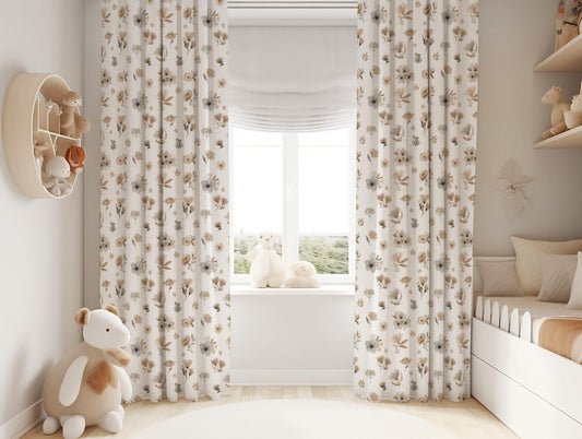 Beige Neutral Flowers Blackout Curtains