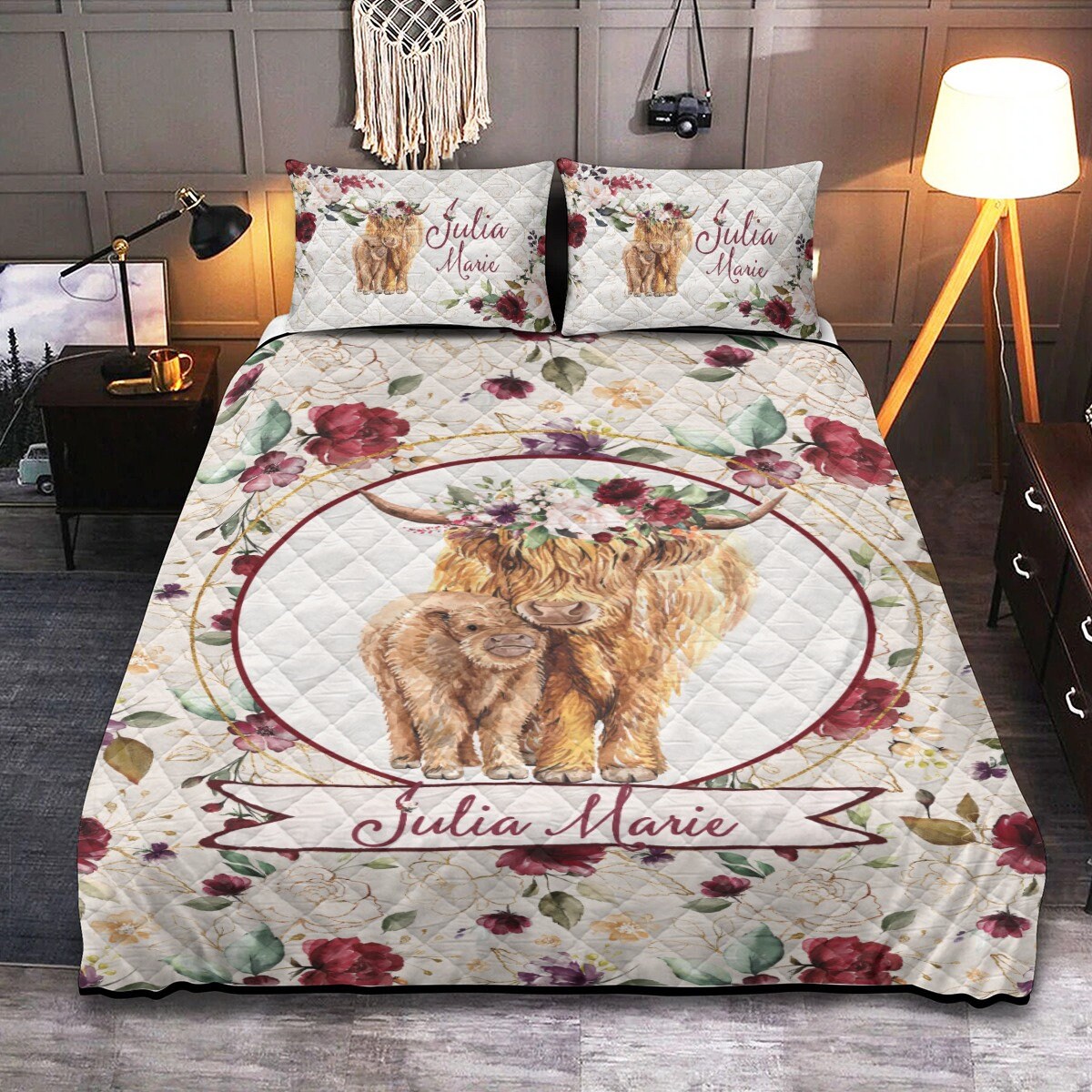 Highland Cow Personalized Quilted Bedspread Set