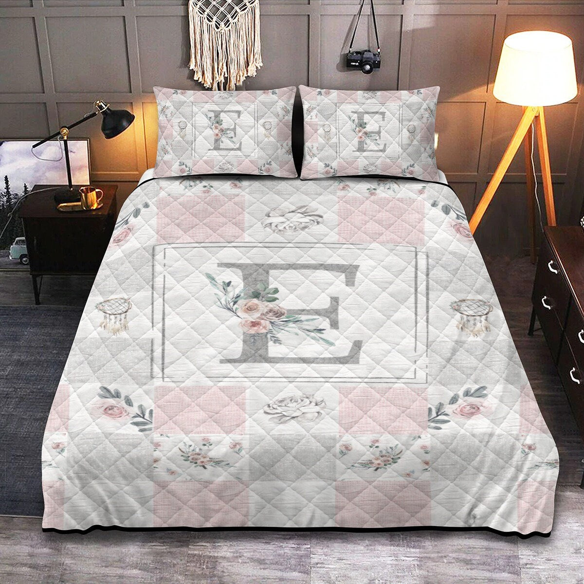 Modern Boho Patchwork Personalized Quilted Bedspread Set