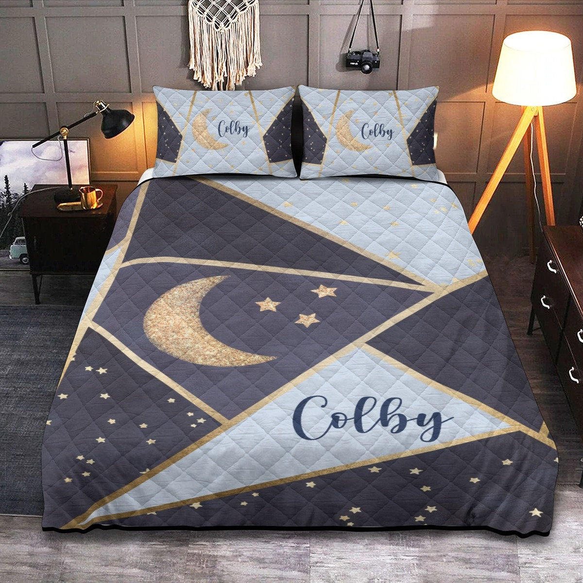 Moon and Stars Personalized Quilted Bedspread Set