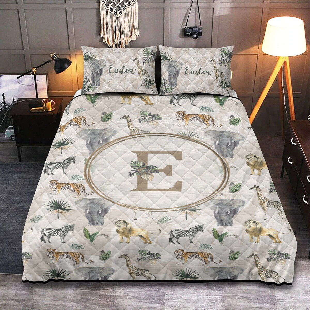 Safari Animals Personalized Quilted Bedspread Set