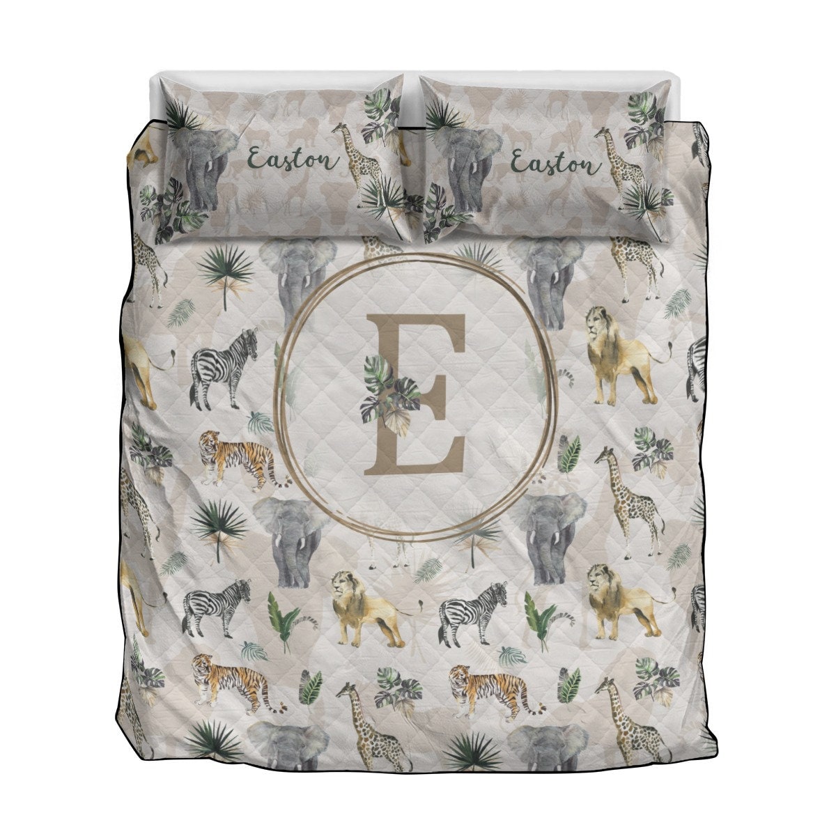 Safari Animals Personalized Quilted Bedspread Set