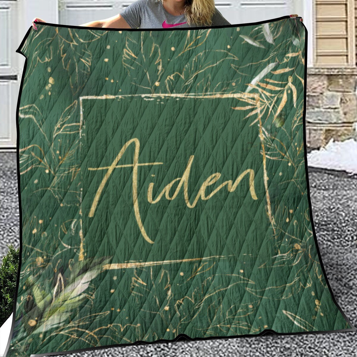 Tropical Dark Green Personalized Quilted Bedspread Set