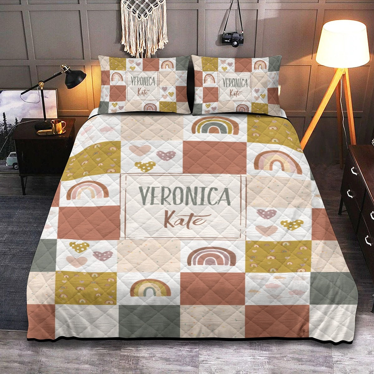 Rainbows Patchwork Personalized Quilted Bedspread Set