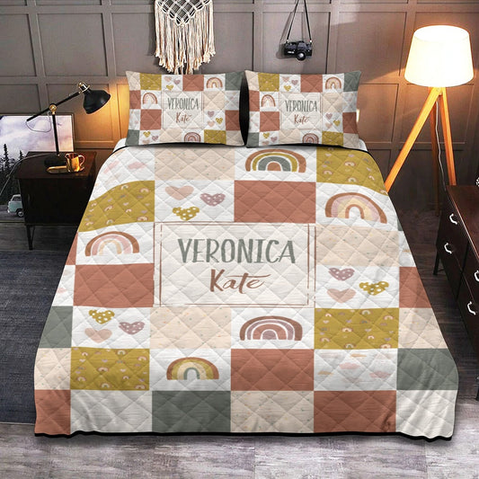 Rainbows Patchwork Personalized Quilted Bedspread Set