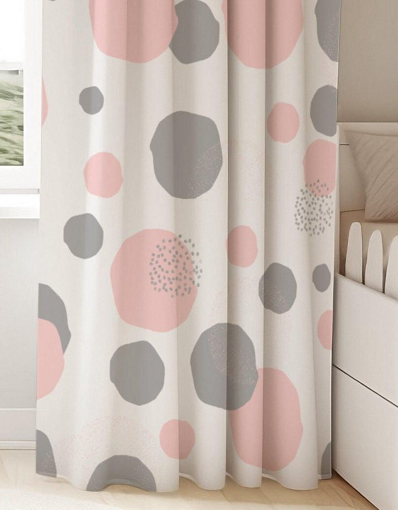 Dotted Pink and Grey Blackout Curtains