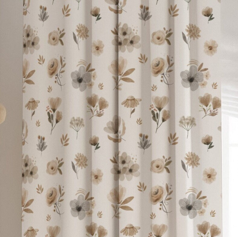 Beige Neutral Flowers Blackout Curtains