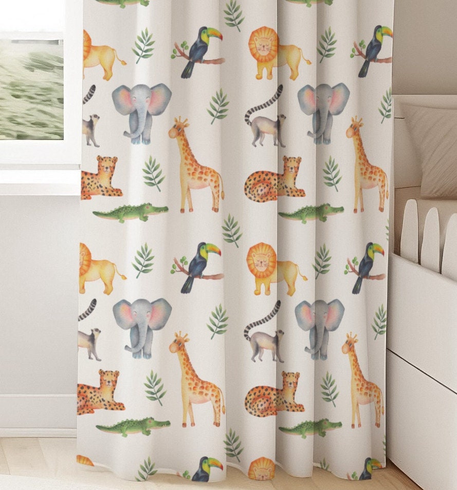 Beige Safari Animals Blackout Curtains