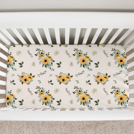 Hello Sunshine Sunflower Patterned Crib Sheet for Girl
