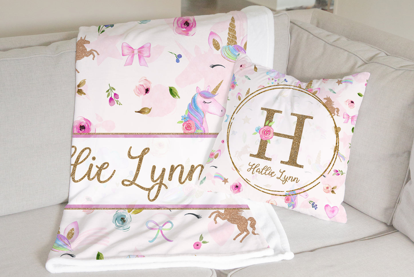 Magical Unicorns Monogrammed Pillow for Girl