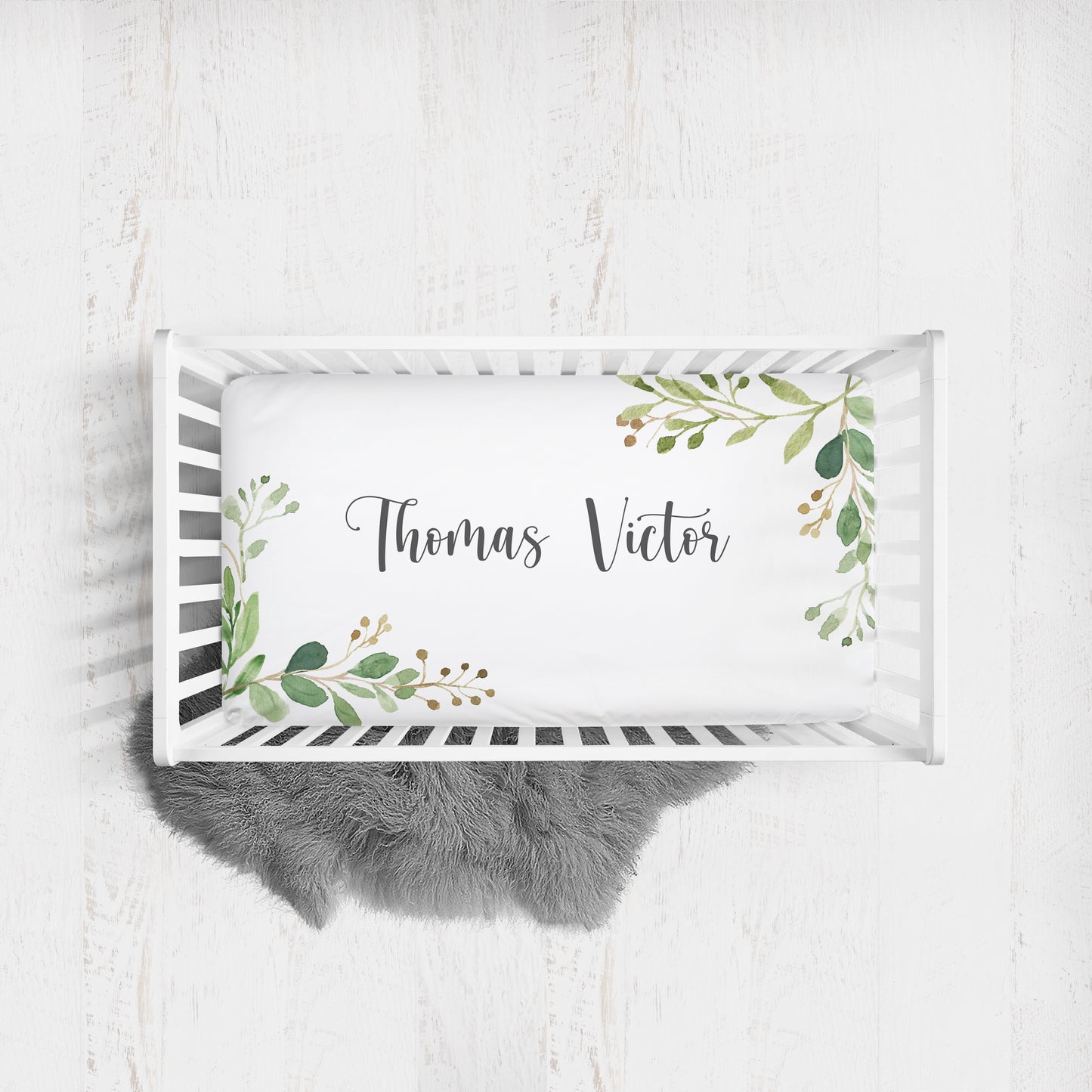 Greenery Collection Personalized Crib Sheet