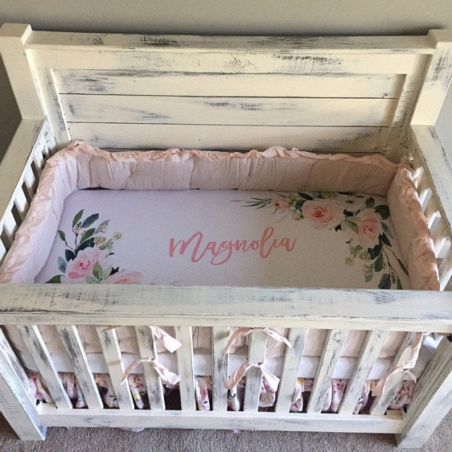 Blush Florals Personalized Crib Sheet for Girl