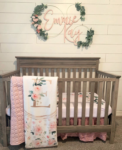 Blush Florals Monogrammed Blanket for Girl