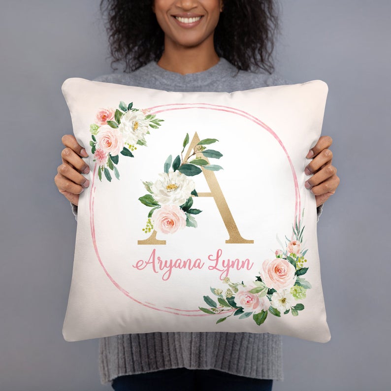 Personalized Monogram Throw Pillow Floral Initial – VeraFide Shop