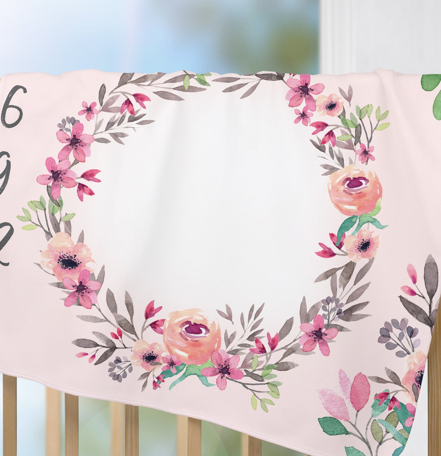 Watercolor Spring Floral Milestone Blanket for Girl