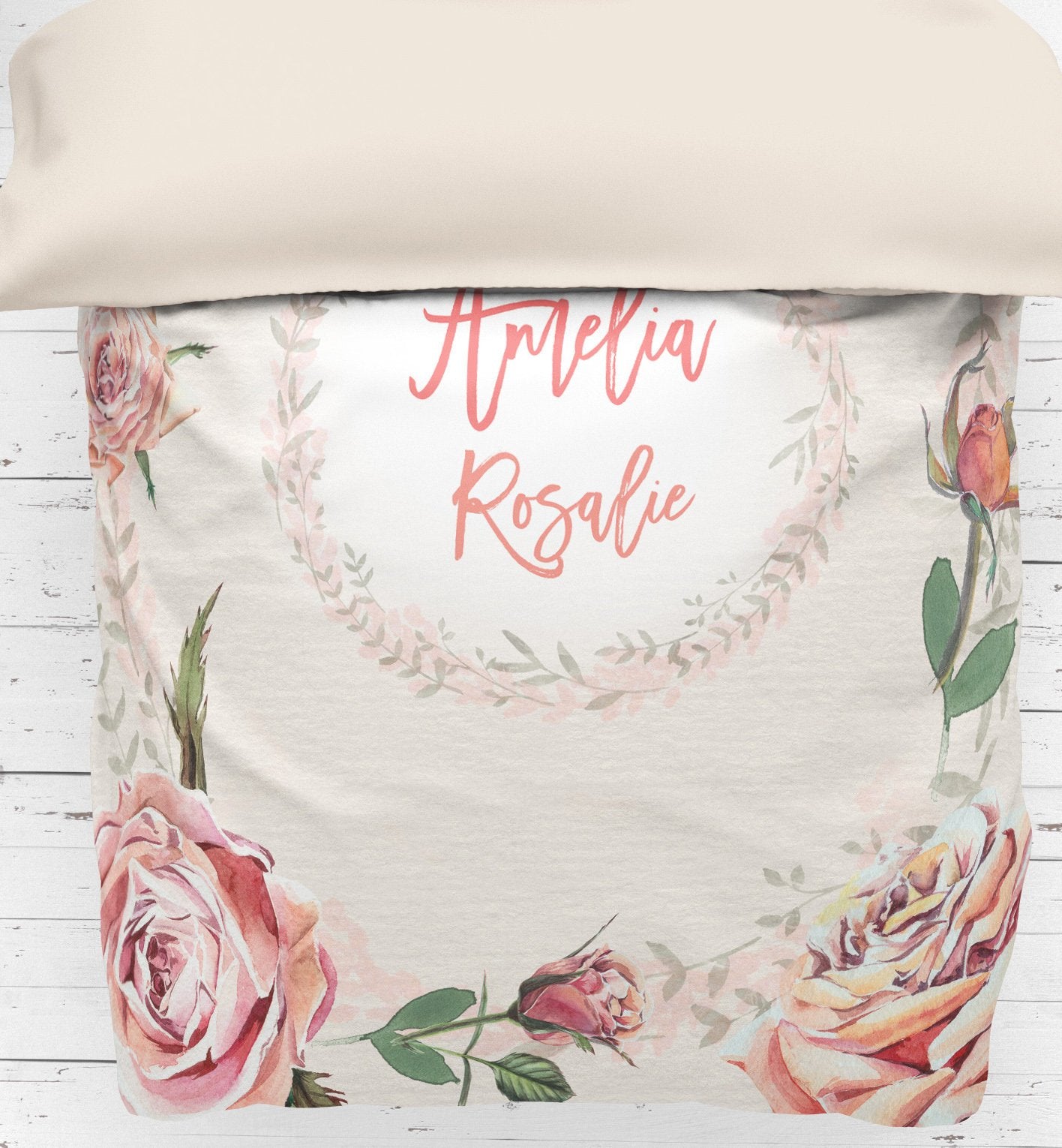 Vintage Roses Personalized Duvet Cover for Girl