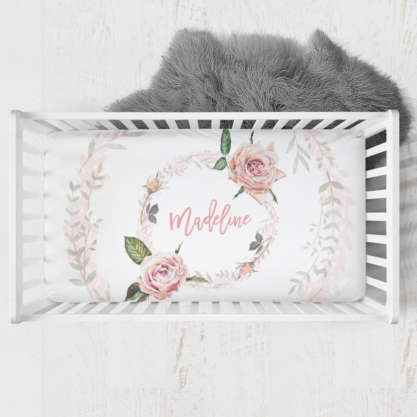 Vintage Roses Personalized Crib Sheet for Girl