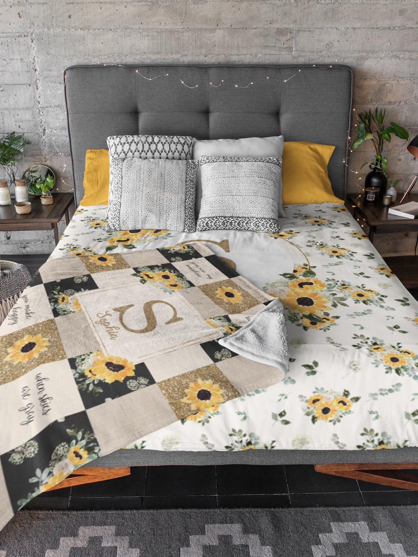 Hello Sunshine Sunflower Personalized Quilt Inspired Blanket for Girl