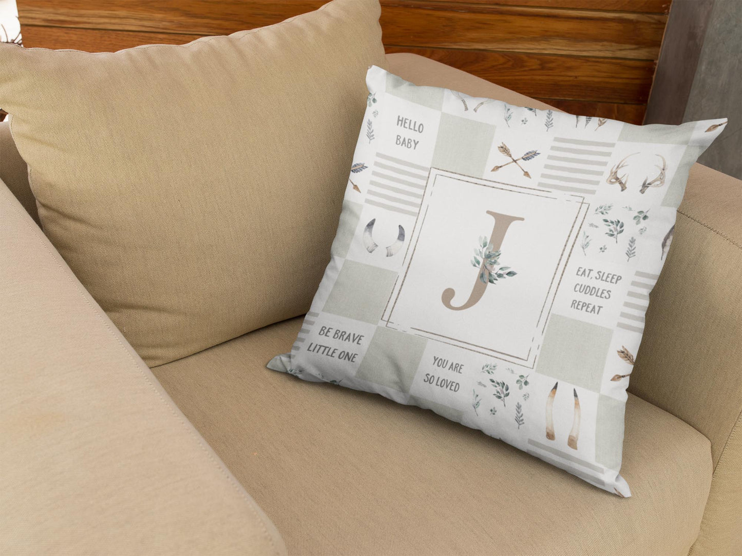 Boho Antlers Quilt Inspired Monogrammed Pillow