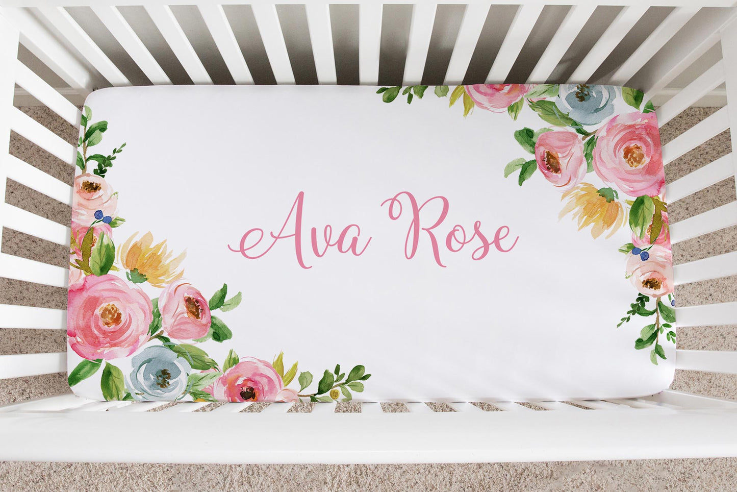 Summer Meadow Personalized Crib Sheet for Girl