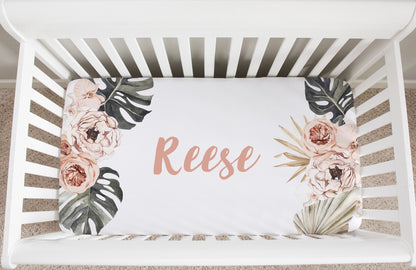 Modern Tropics Personalized Crib Sheet for Girl