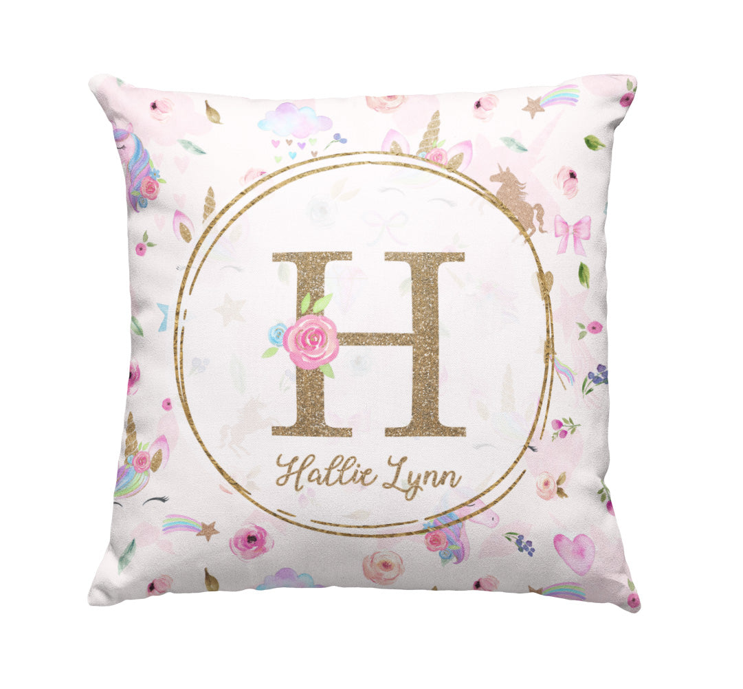 Magical Unicorns Monogrammed Pillow for Girl