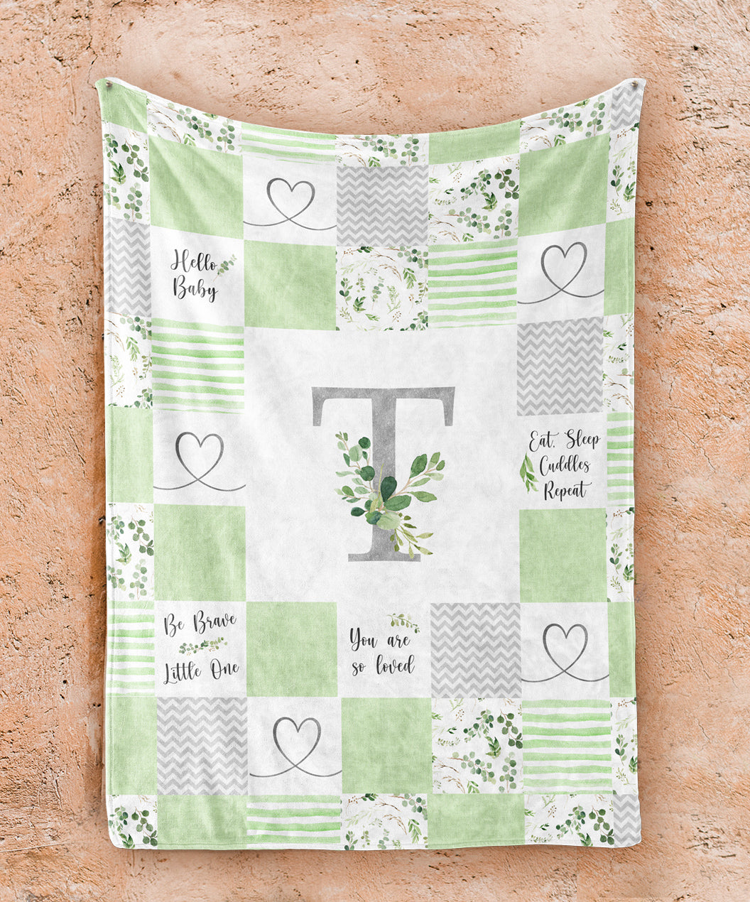 Greenery Monogrammed Quilt Inspired Blanket