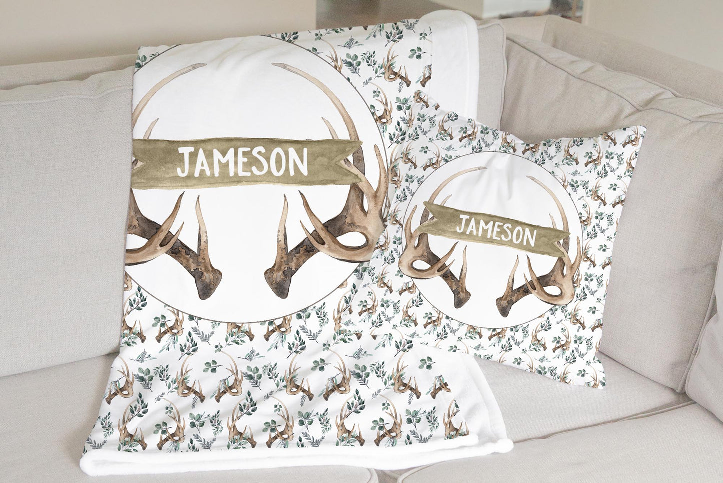 Boho Antlers Personalized Pillow