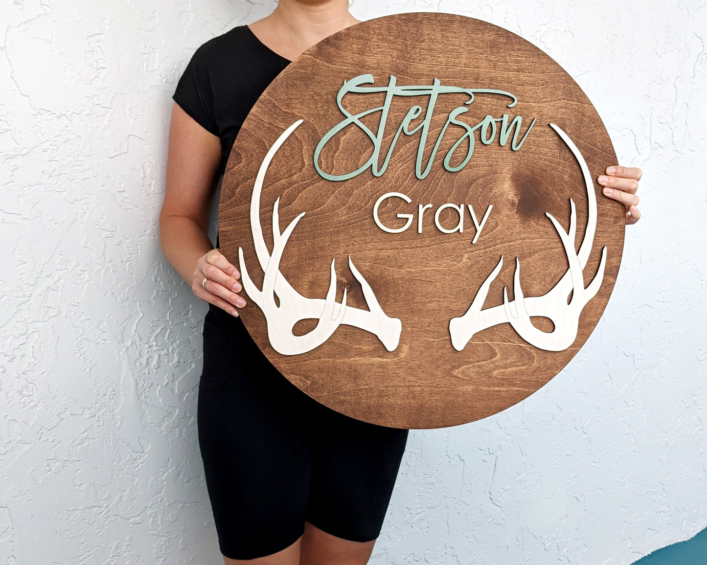 Boho Antlers Personalized Wooden Name Sign