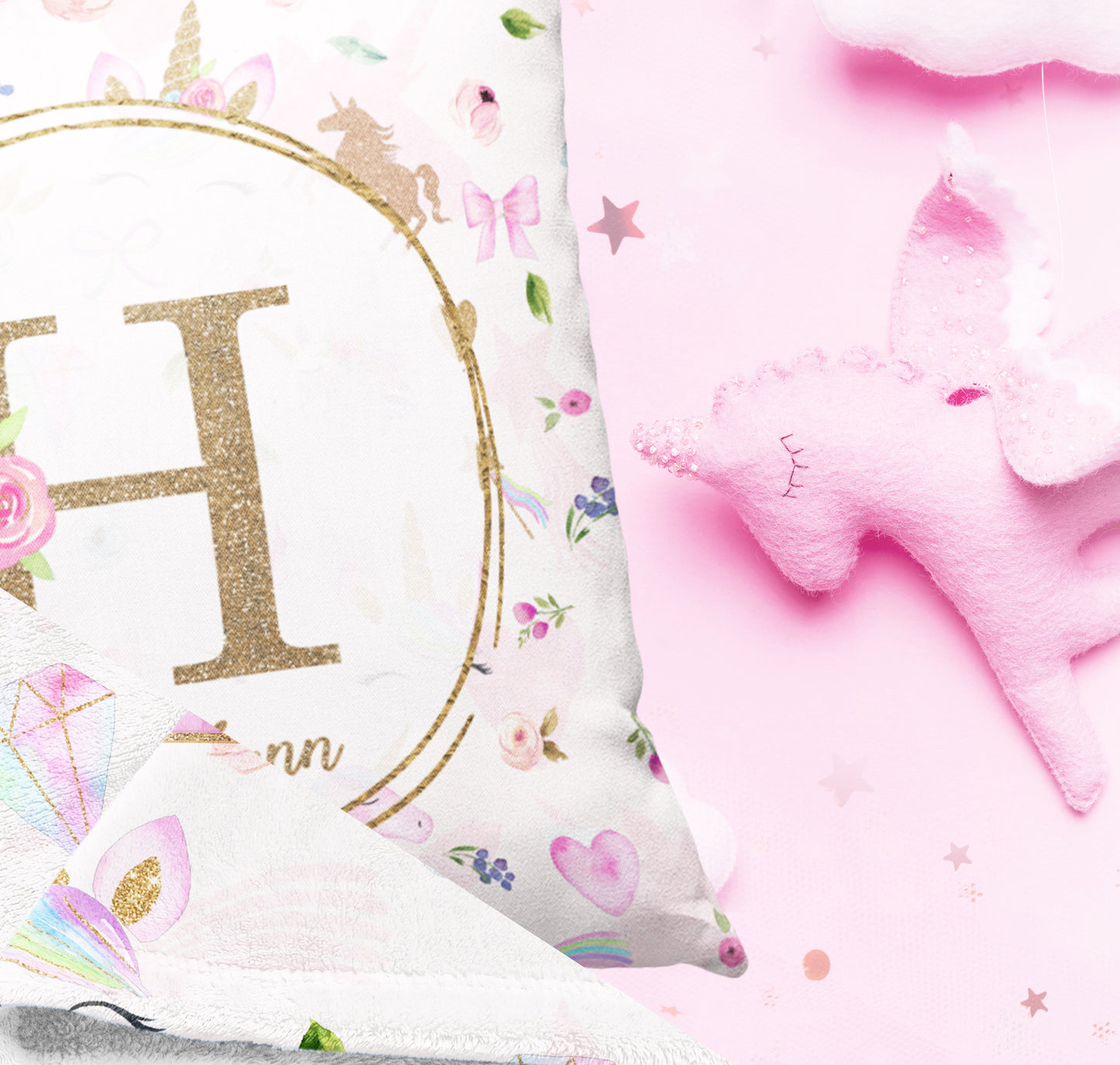Magical Unicorns Monogrammed Pillow for Girl