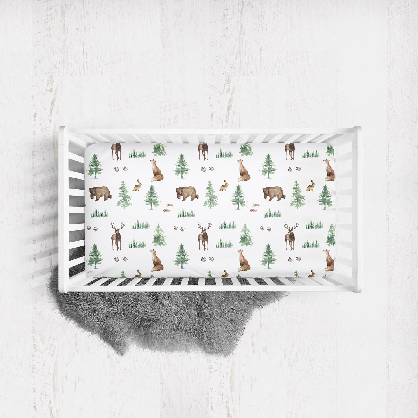 Forest Animals Woodland Patterned Crib Sheet for Boy
