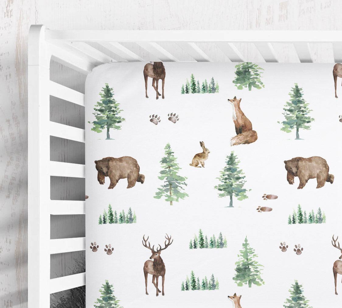 Forest Animals Woodland Patterned Crib Sheet for Boy