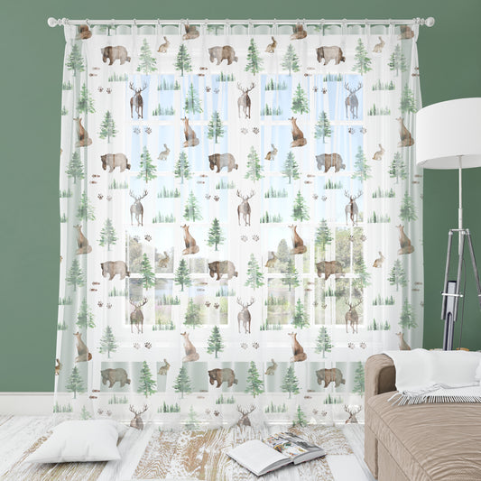 Forest Animals Sheer Curtains for Boy's Room